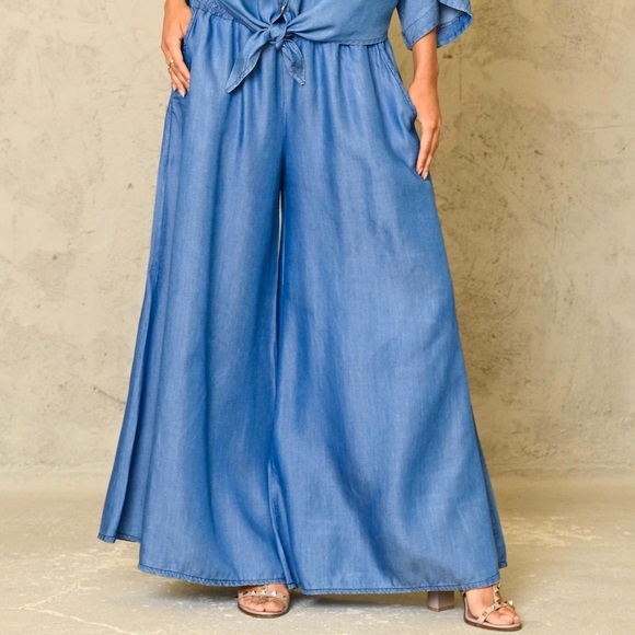 40 Made in Italy Wide Leg Light Jean Tencel Pants - Picture 2 of 3